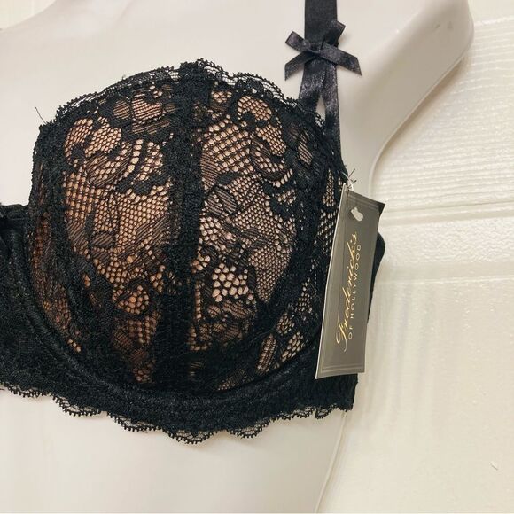 Frederick's Of Hollywood‎ Cynthia Lined Black Lace Balconette Bra Size 34DD NEW - Picture 3 of 13
